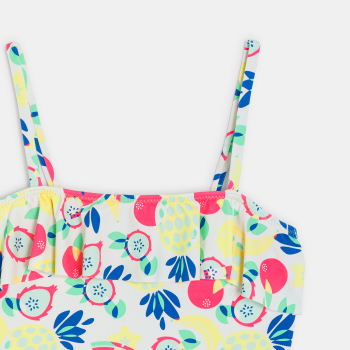 شورت سباحة مقلم قطعة واحدة أبيض اللون للفتيات